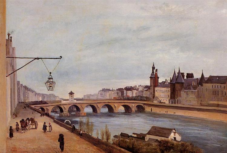 View of the Pont au Change from Quai de Gesvres, 1830 - 柯洛