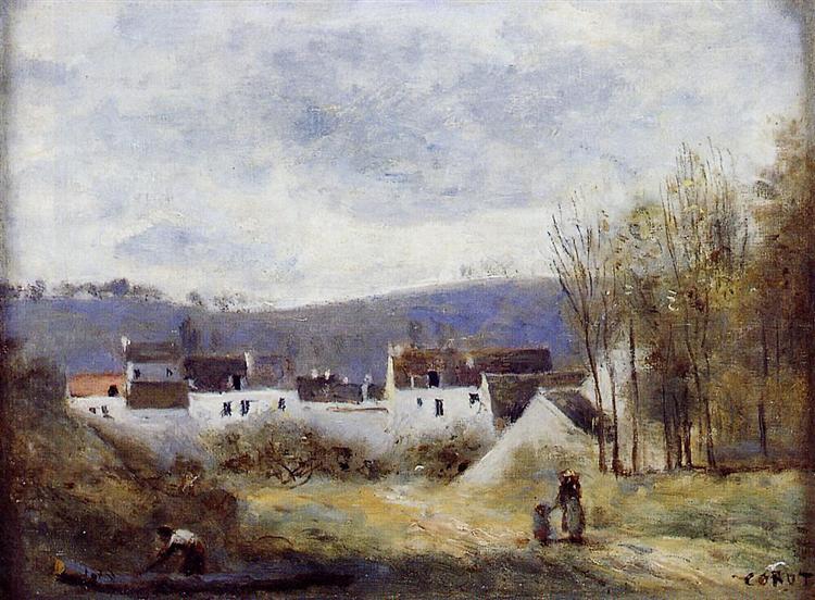 Village at the Foot of a Hill, Ile de France, c.1855 - c.1860 - Каміль Коро