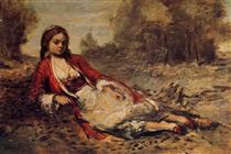 Алжирская женщина, лежа на траве - Камиль Коро