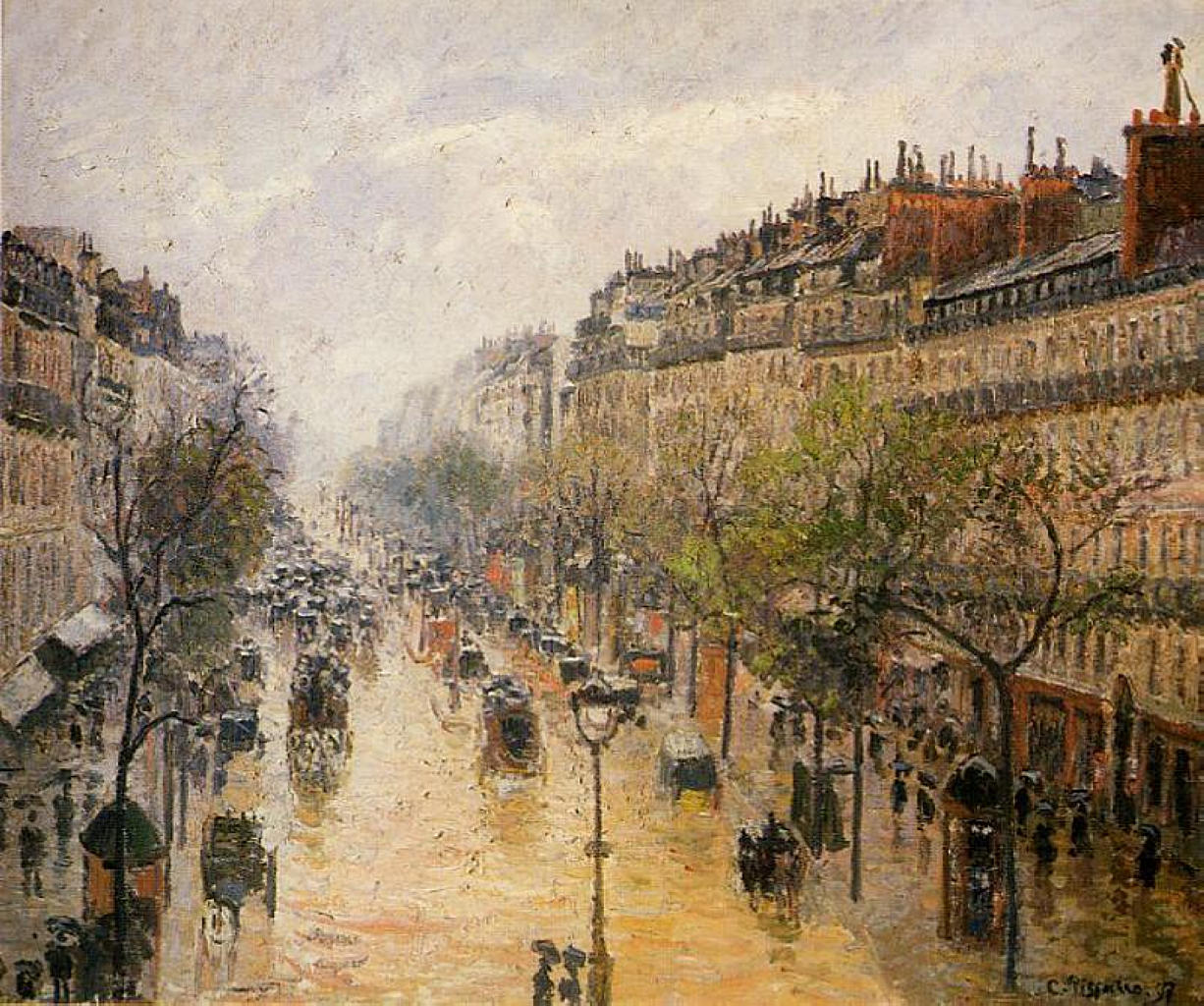 Boulevard Montmartre Spring Rain 1897 Camille Pissarro WikiArt Org   Boulevard Montmartre Spring Rain 