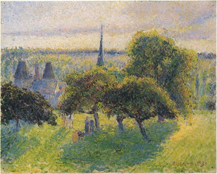 Farm and Steeple at Sunset, 1892 - 卡米耶·畢沙羅