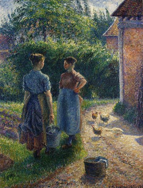 Peasants Chatting in the Farmyard, Eragny, c.1895 - c.1902 - Camille Pissarro