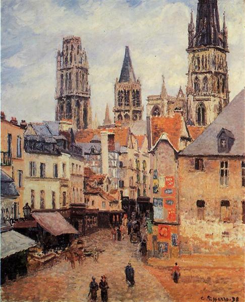 Rue de l'epicerie at Rouen, on a Grey Morning, 1898 - Камиль Писсарро