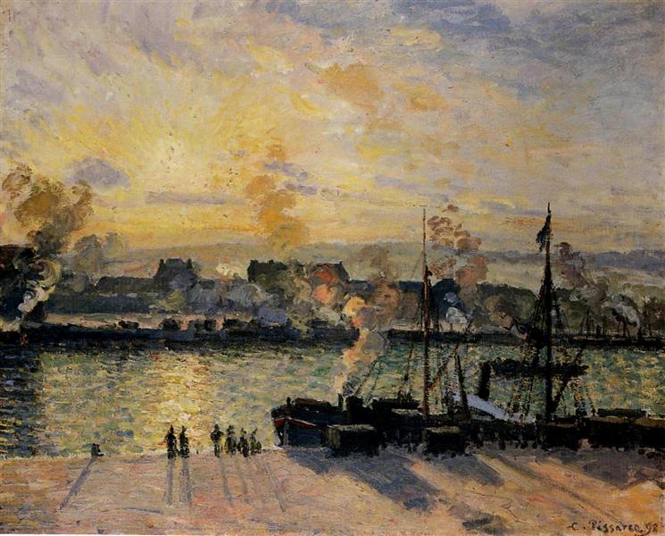 Sunset, The Port of Rouen (Steamboats), 1898 - Камиль Писсарро