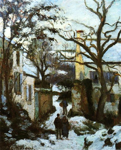 The Road to L'Hermitage in Snow, c.1874 - Camille Pissarro