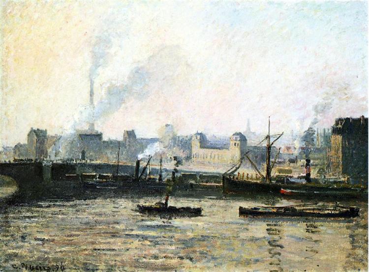The Saint Sever Bridge at Rouen, Fog, 1896 - Camille Pissarro