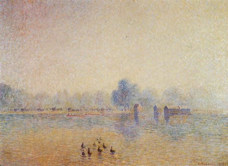 The Serpentine, Hyde Park, Fog Effect, 1890 - Каміль Піссарро