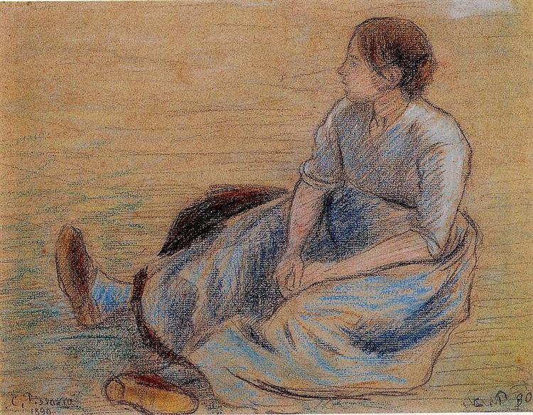 Woman Sitting on the Floor, 1890 - 卡米耶·畢沙羅