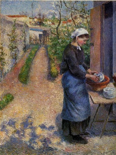 Young Woman Washing Plates, 1882 - Каміль Піссарро
