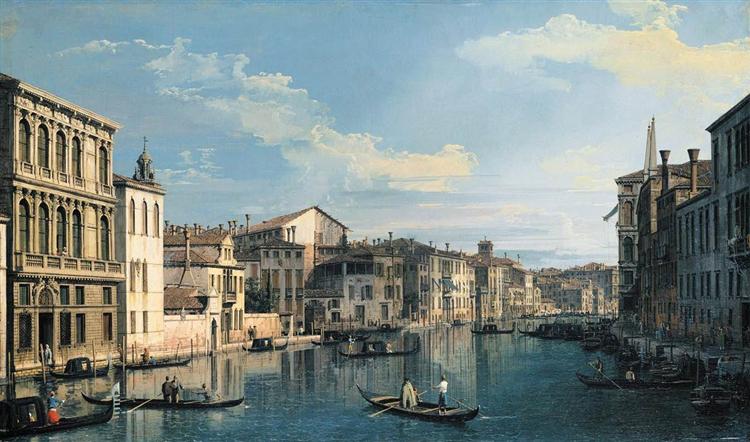 Venise : Le Grand Canal depuis le palazzo Flangini vers l'église San Marcuola, c.1738 - Canaletto