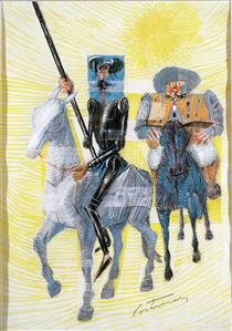 Dom Quixote e Sancho Pança Saindo para Suas Aventuras - 坎迪多·波尔蒂纳里