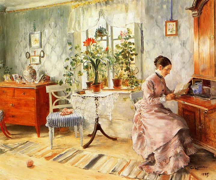 An Interior with a Woman Reading - Карл Ларссон