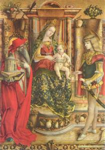 Enthroned Madonna, Saint Jerome, and St. Sebastian - 卡羅·克里韋利