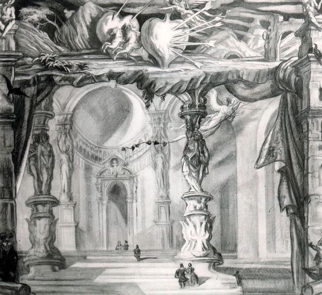 Sketch of Curtain For The Representation Of Don Juan Tenorio Treatal In Theater - Карлос Саенс де Техада