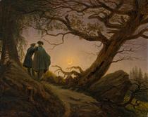 Zwei Männer in Betrachtung des Mondes - Caspar David Friedrich