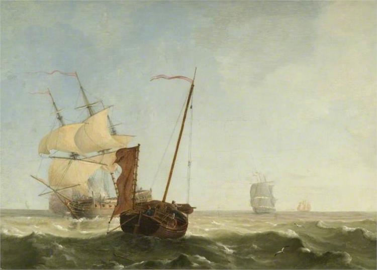 Sea Piece with War Vessels - Charles Martin Powell