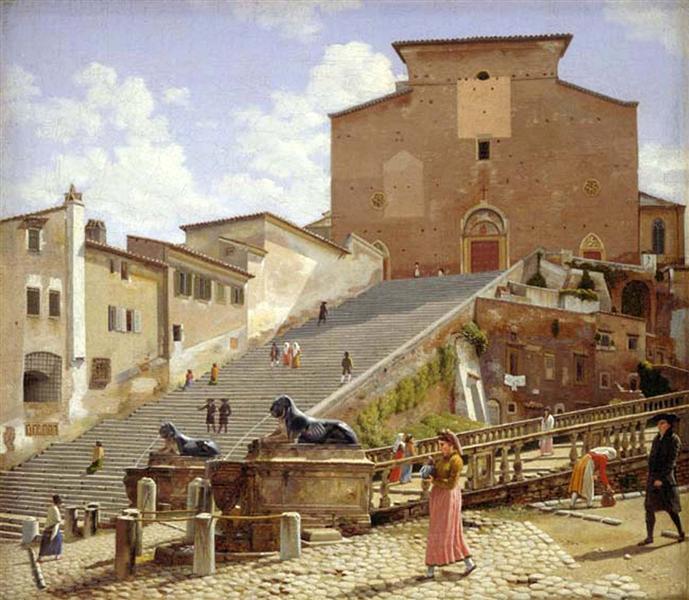 The Marble Staircase which Leads up to S. Maria in Aracoeli in Rome, 1816 - Christoffer Wilhelm Eckersberg