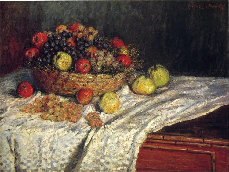 Fruit Basket with Apples and Grapes, 1879 - 莫內