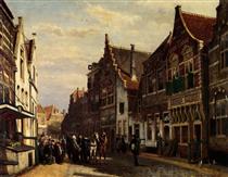 Oudewater Street At Summer - Cornelis Springer