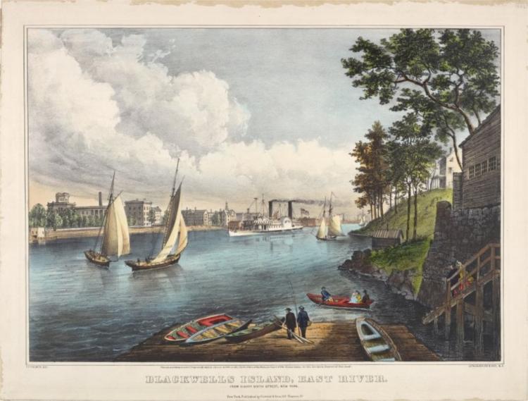 Blackwells Island, East River, From Eighty Sixth Street, New York, 1862 - Куррье и Айвз