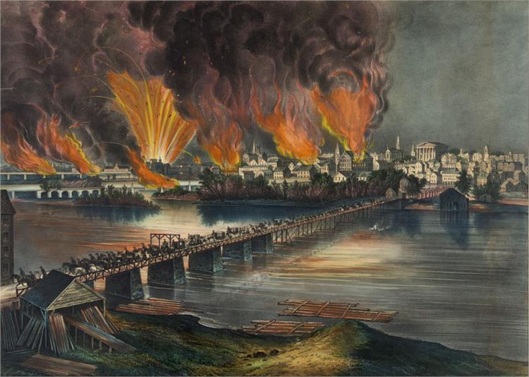 The Fall of Richmond, Va. on the Night of April 2d. 1865, 1865 - Currier and Ives