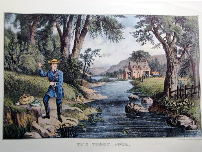 The Trout Pool - Currier and Ives