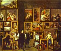 Archduke Leopold Wilhelm in his Picture Gallery, with the artist and other figures - Давид Тенірс Молодший