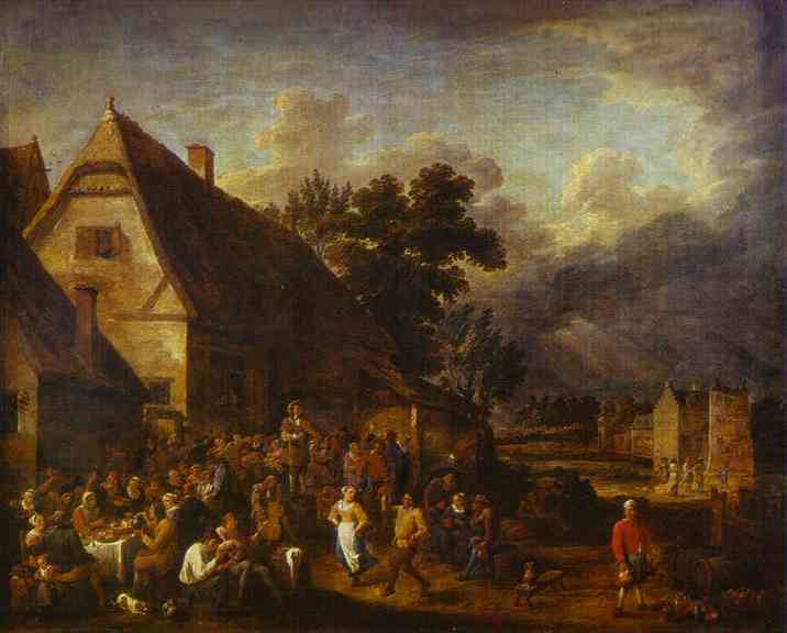 Great Village Feast with a Dancing Couple - David Teniers der Jüngere