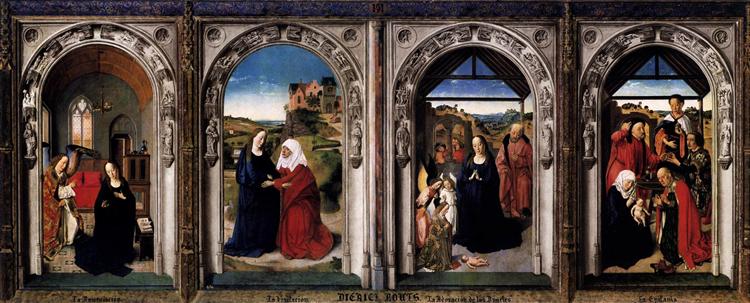 Polyptych of the Virgin: The Annunciation, The Visitation, The Adoration Of The Angels and The Adoration Of The Kings, c.1445 - Dierick Bouts