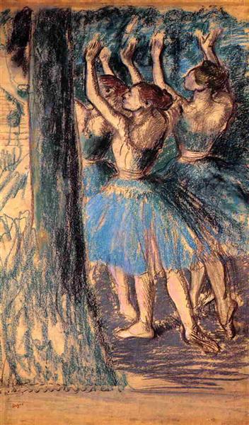 Группа танцовщиц у декорации с деревом, c.1901 - Эдгар Дега