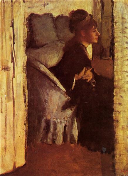 Женщина надевает перчатки, c.1877 - Эдгар Дега