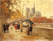 Booksellers along the Seine, Notre-Dame View - Эдуард Кортес