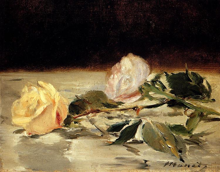 Two roses on a tablecloth, c.1883 - Edouard Manet