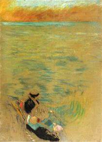 Sea at Sunset, Women on the Shore - Édouard Vuillard