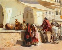 A Street Market Scene, India - Edwin Lord Weeks