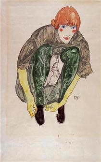 Crouching Figure (Valerie Neuzil) - Egon Schiele