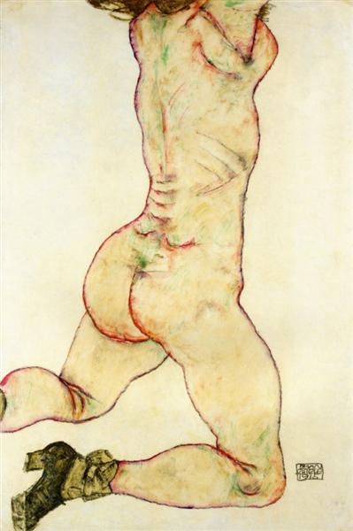 Оголена жінка на колінах, вид ззаду, 1915 - Егон Шиле