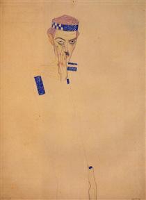 Man with Blue Headband and Hand on Cheek - Эгон Шиле