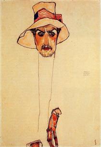 Portrait of a Man with a Floppy Hat (Portrait of Erwin Dominilk Osen) - Egon Schiele