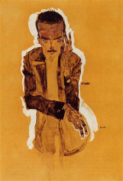 Portrait of Eduard Kosmack with Raised Left Hand, 1910 - Эгон Шиле