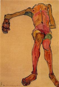 Seated Male Nude, Right Hand Outstretched - Egon Schiele