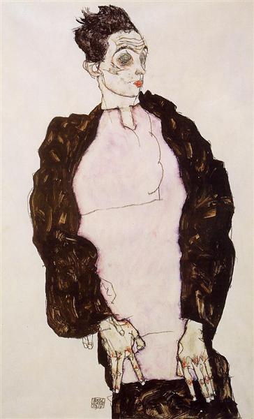Self Portrait in Lavender and Dark Suit, Standing, 1914 - 席勒