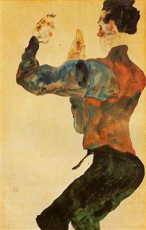 Self Portrait with Raised Arms, Back View - Egon Schiele