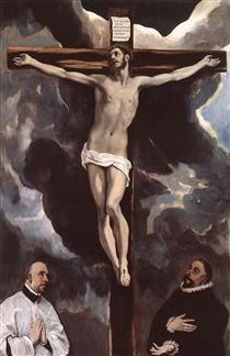 Le Christ en croix adoré par deux donateurs - El Greco