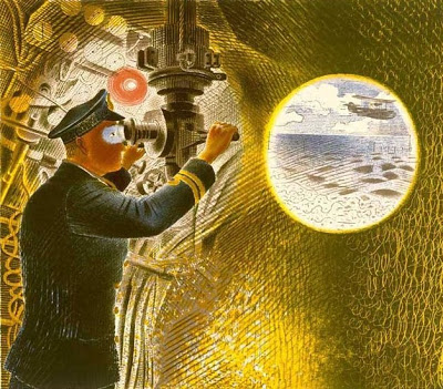 Commander of a submarine looking through a periscope - Eric Ravilious