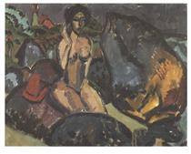 Bathing Woman between Rocks - Ernst Ludwig Kirchner