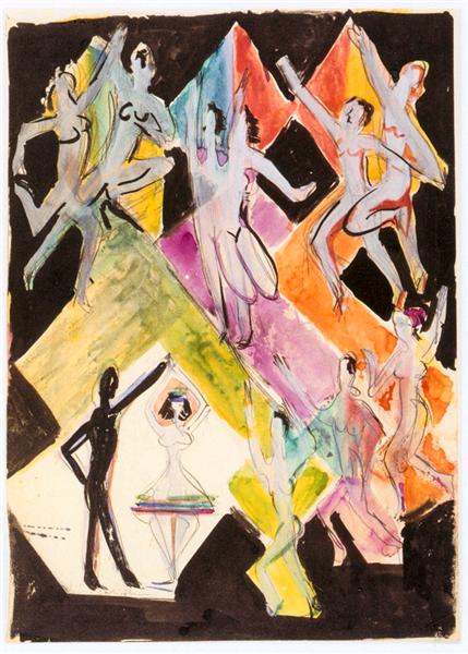 Design for the Wall Painting Colourful Dance, 1927 - Эрнст Людвиг Кирхнер
