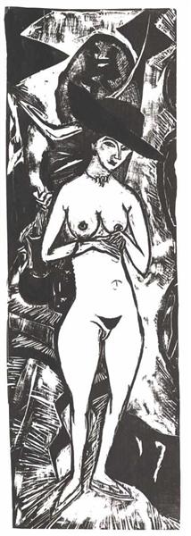 Female Nude with Black Hat - Ernst Ludwig Kirchner
