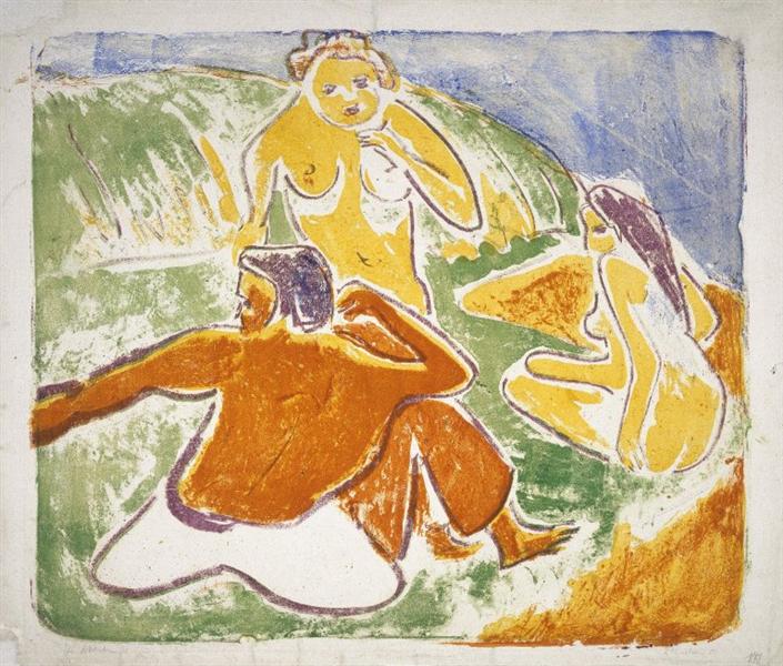 Three Bathers on the Beach, c.1909 - Эрнст Людвиг Кирхнер