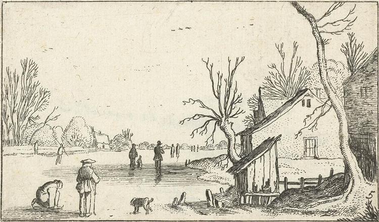 Farm near frozen river with skaters on the ice, c.1616 - Esaias van de Velde l'Ancien